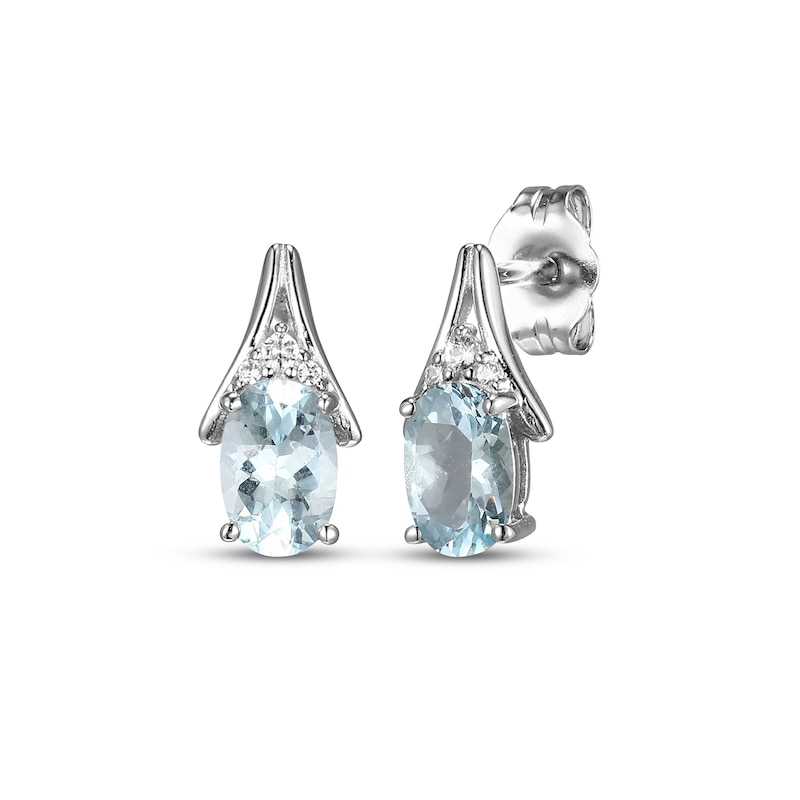 Main Image 1 of Oval-Cut Aquamarine & White Lab-Created Sapphire Drop Earrings Sterling Silver