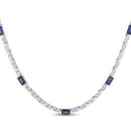 Emerald-Cut Blue Lab-Created Sapphire & White Lab-Created Sapphire Station Necklace Sterling Silver 18"