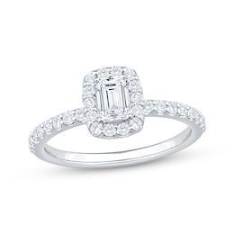 Now + Forever Lab-Grown Diamonds Emerald-Cut Halo Engagement Ring 1 ct tw 14K White Gold