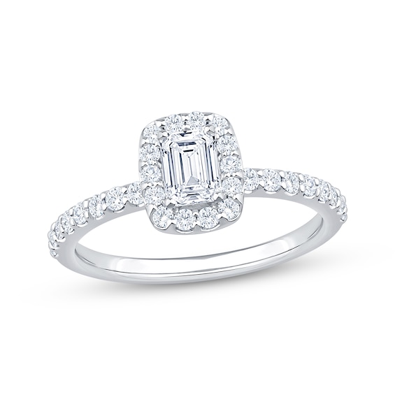 Now + Forever Lab-Grown Diamonds Emerald-Cut Halo Engagement Ring 1 ct tw 14K White Gold