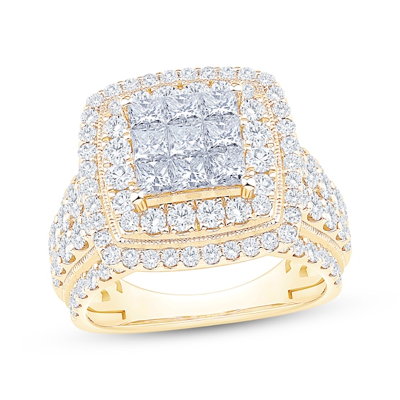Now + Forever Princess-Cut Multi-Diamond Double Halo Engagement Ring 3 ct tw 10K Yellow Gold