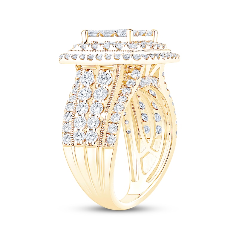 Main Image 2 of Now + Forever Princess-Cut Multi-Diamond Double Halo Engagement Ring 3 ct tw 10K Yellow Gold