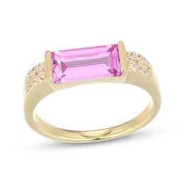 STUDIO BY KAY Baguette-Cut Pink Lab-Created Sapphire & White Lab-Created Sapphire Ring 24K Yellow Gold Vermeil Sterling Silver