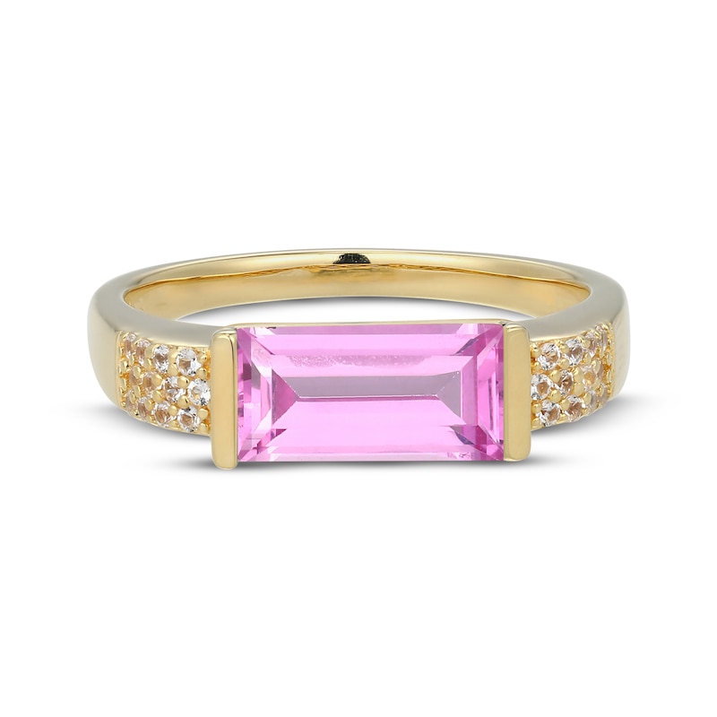 Main Image 3 of STUDIO BY KAY Baguette-Cut Pink Lab-Created Sapphire & White Lab-Created Sapphire Ring 24K Yellow Gold Vermeil Sterling Silver