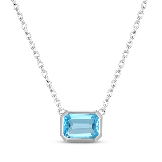 STUDIO BY KAY Emerald-Cut Swiss Blue Topaz Bezel-Set Solitaire Necklace Sterling Silver 18"