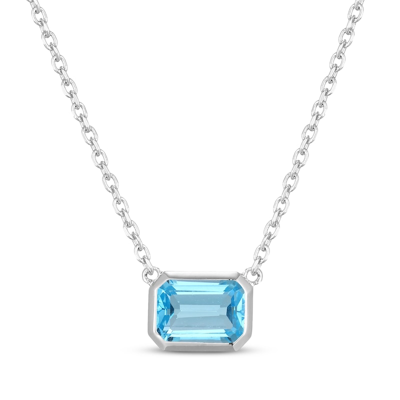 Main Image 1 of STUDIO BY KAY Emerald-Cut Swiss Blue Topaz Bezel-Set Solitaire Necklace Sterling Silver 18"