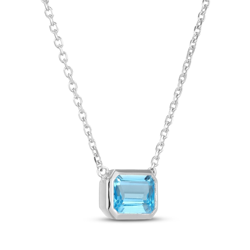 Main Image 2 of STUDIO BY KAY Emerald-Cut Swiss Blue Topaz Bezel-Set Solitaire Necklace Sterling Silver 18"