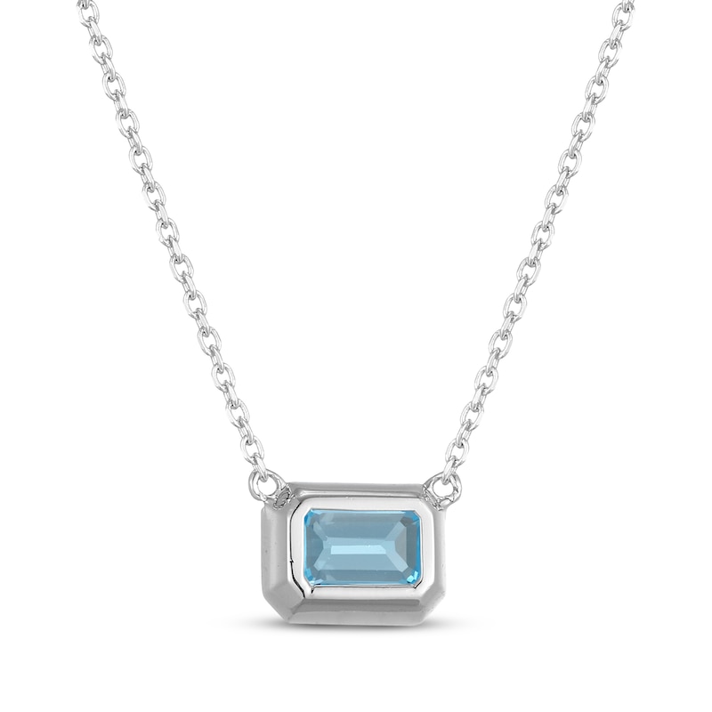 Main Image 3 of STUDIO BY KAY Emerald-Cut Swiss Blue Topaz Bezel-Set Solitaire Necklace Sterling Silver 18"