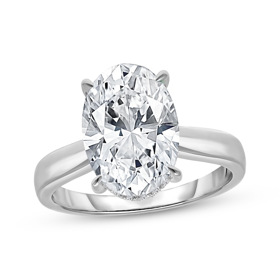 Now + Forever Lab-Grown Diamonds Oval-Cut Solitaire Hidden Halo Engagement Ring 4-1/6 ct tw 14K White Gold (F/VS2)