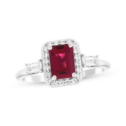 Emerald-Cut Lab-Created Ruby & White Lab-Created Sapphire Ring Sterling Silver