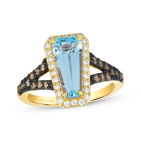Le Vian Baguette-Cut Blue Topaz Ring 1/2 ct tw Diamonds 14K Honey Gold
