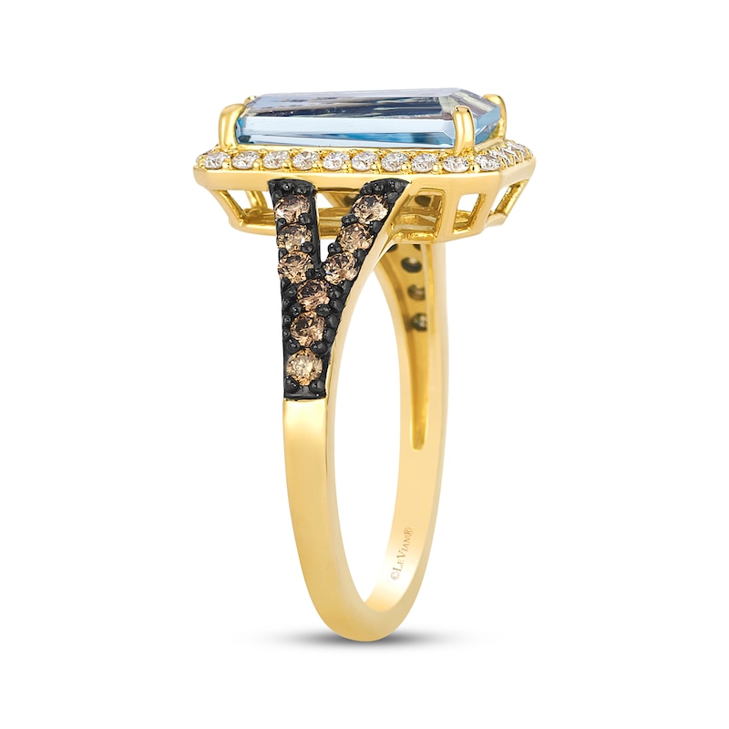 Main Image 2 of Le Vian Baguette-Cut Blue Topaz Ring 1/2 ct tw Diamonds 14K Honey Gold