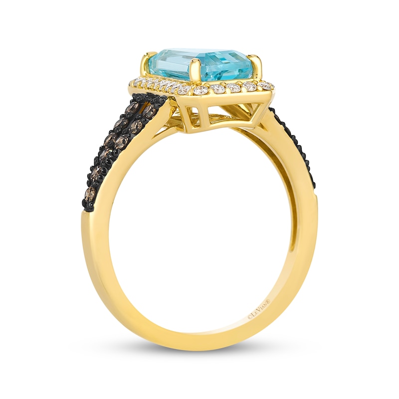 Main Image 3 of Le Vian Baguette-Cut Blue Topaz Ring 1/2 ct tw Diamonds 14K Honey Gold