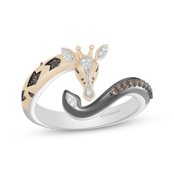 Disney Treasures The Lion King Smoky Quartz & Diamond Giraffe Ring 1/10 ct tw Sterling Silver & 24K Yellow Gold Plating