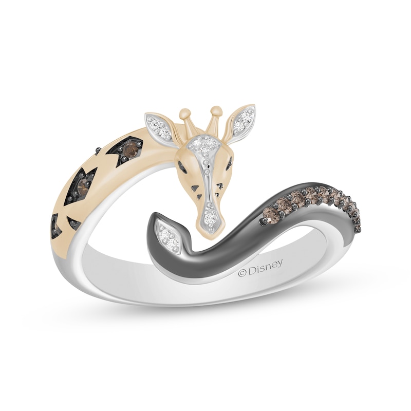 Main Image 1 of Disney Treasures The Lion King Smoky Quartz & Diamond Giraffe Ring 1/10 ct tw Sterling Silver & 24K Yellow Gold Plating