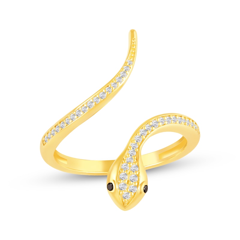 Main Image 1 of KAY Lab-Grown Diamonds & Natural Black Diamond Snake Ring 1/5 ct tw 10K Yellow Gold