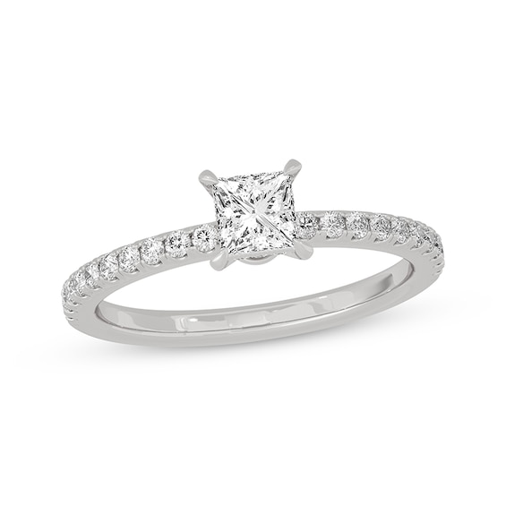 Now + Forever Princess & Round-Cut Diamond Gallery-Set Engagement Ring 3/4 ct tw 14K White Gold