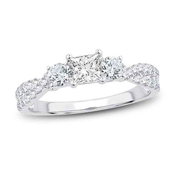 Memories Moments Magic Three-Stone Diamond Engagement Ring 1 ct tw Princess/Round-Cut 14K White Gold