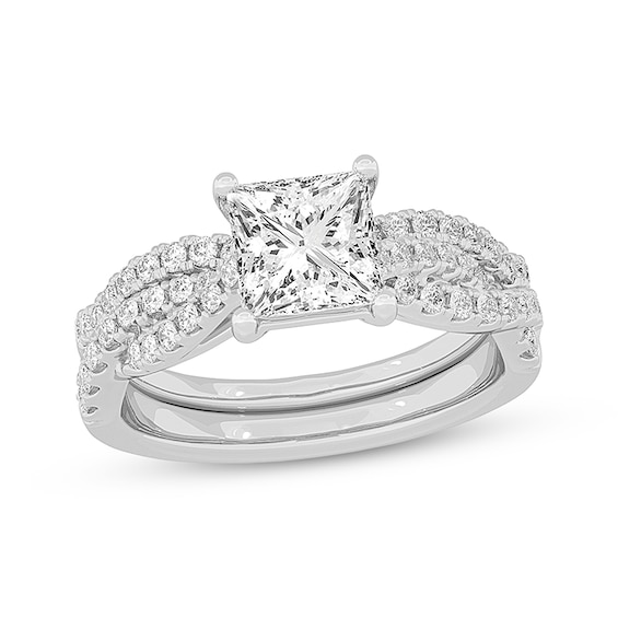 Now + Forever Lab-Grown Diamonds Princess-Cut Twist Shank Bridal Set 2 ct tw 14K White Gold