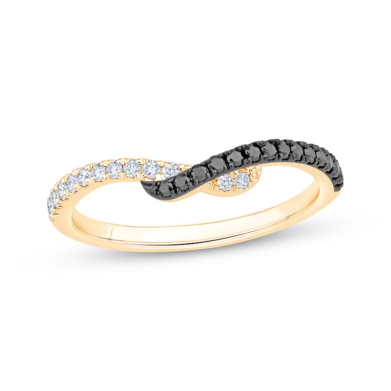 Main Image 1 of Now + Forever Black & White Diamond Crisscross Anniversary Ring 1/4 ct tw 10K Yellow Gold