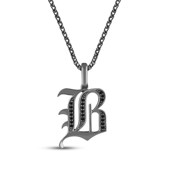 Ink & Ice Men's Black Diamond Initial "B" Necklace 1/6 ct tw Black Rhodium-Plated Sterling Silver 22"