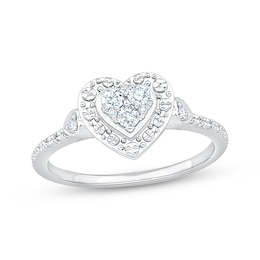 Multi-Diamond Heart-Shaped Promise Ring 1/6 ct tw 10K White Gold