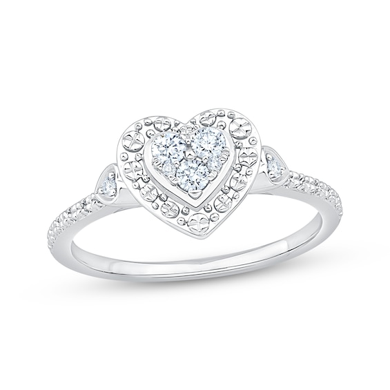 Multi-Diamond Heart-Shaped Promise Ring 1/6 ct tw 10K White Gold