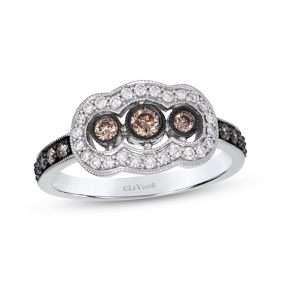 Le Vian Vault Diamond Three-Stone Scalloped Frame Ring 1/2 ct tw 14K Vanilla Gold
