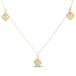 Italian Brilliance Bead Border Clover Dangle Necklace 14K Yellow Gold 18"