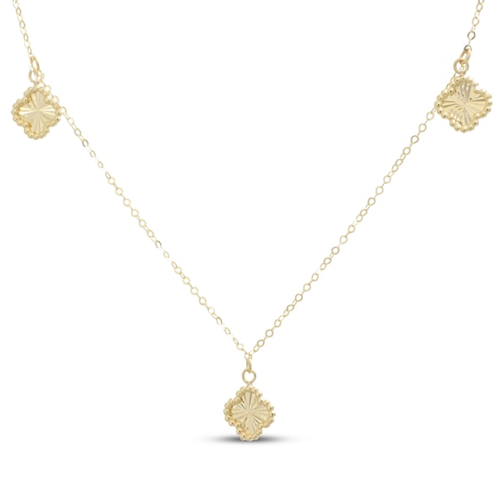 Italian Brilliance Bead Border Clover Dangle Necklace 14K Yellow Gold 18"
