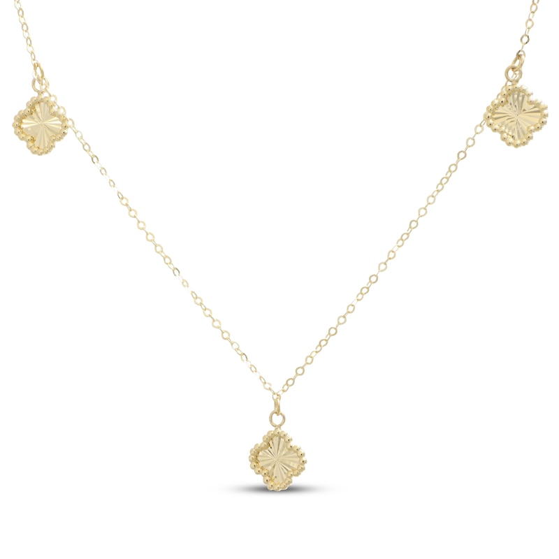 Main Image 1 of Italian Brilliance Bead Border Clover Dangle Necklace 14K Yellow Gold 18"