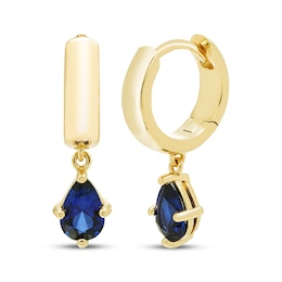 STUDIO BY KAY Pear-Shaped Blue Lab-Created Sapphire Solitaire Hoop Drop Earrings 24K Yellow Gold Vermeil Sterling Silver