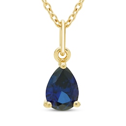 STUDIO BY KAY Pear-Shaped Blue Lab-Created Sapphire Solitaire Drop Necklace 24K Yellow Gold Vermeil Sterling Silver 18"