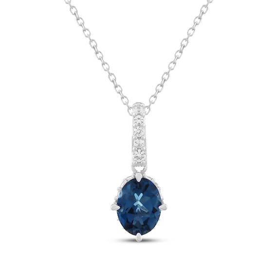 Oval-Cut London Blue Topaz & White Lab-Created Sapphire Hidden Halo Necklace Sterling Silver 18"