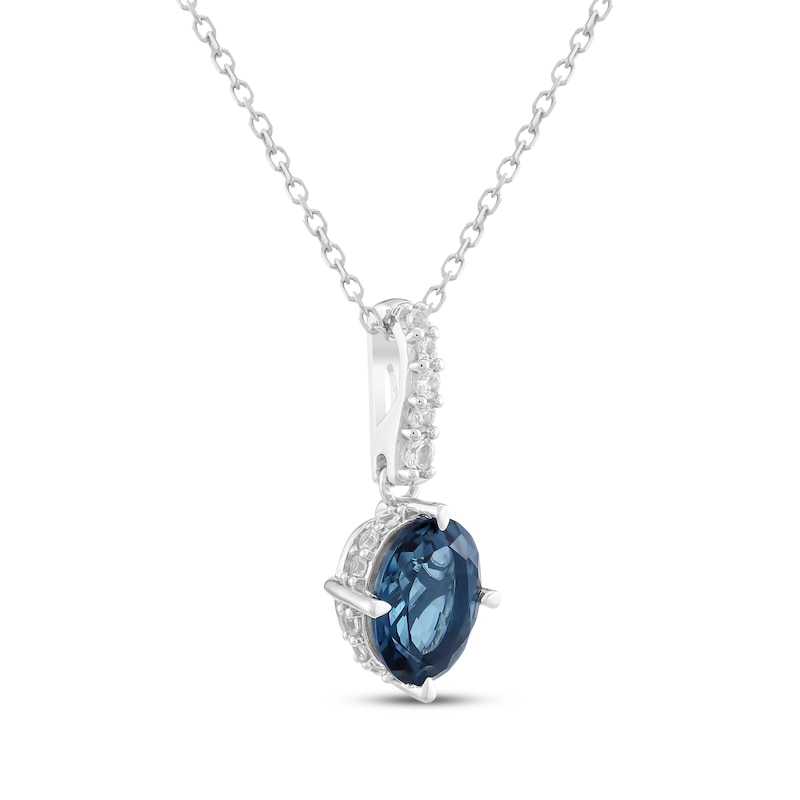 Main Image 2 of Oval-Cut London Blue Topaz & White Lab-Created Sapphire Hidden Halo Necklace Sterling Silver 18"