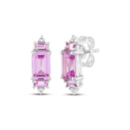 Emerald & Baguette-Cut Pink Lab-Created Sapphire & White Lab-Created Sapphire Stud Earrings Sterling Silver