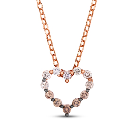 Le Vian Chocolate Ombré Diamond Heart Necklace 1/3 ct tw 14K Strawberry Gold 19"