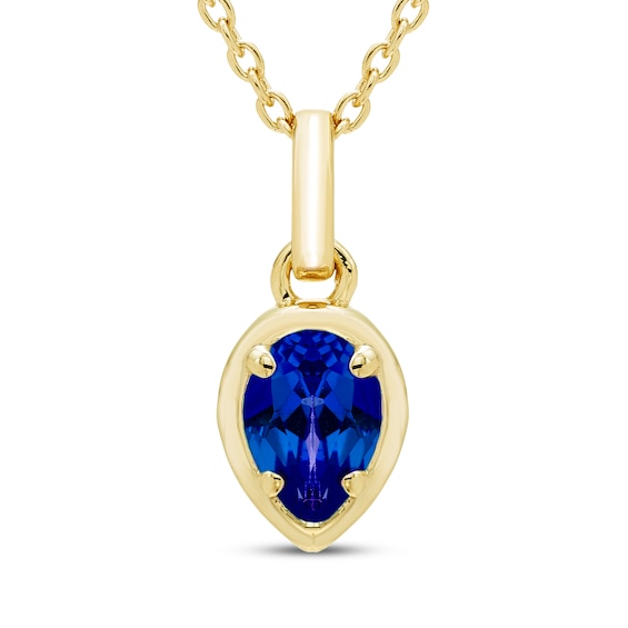 STUDIO BY KAY Pear-Shaped Blue Lab-Created Sapphire Solitaire Necklace 24K Yellow Gold Vermeil Sterling Silver 18"