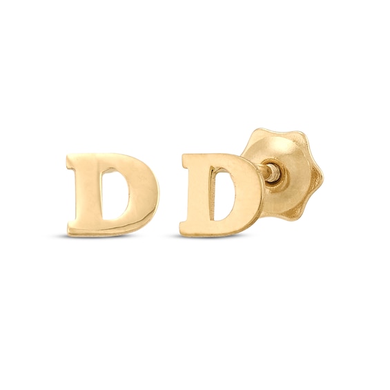Letter D Mini Initial Stud Earrings 14K Yellow Gold