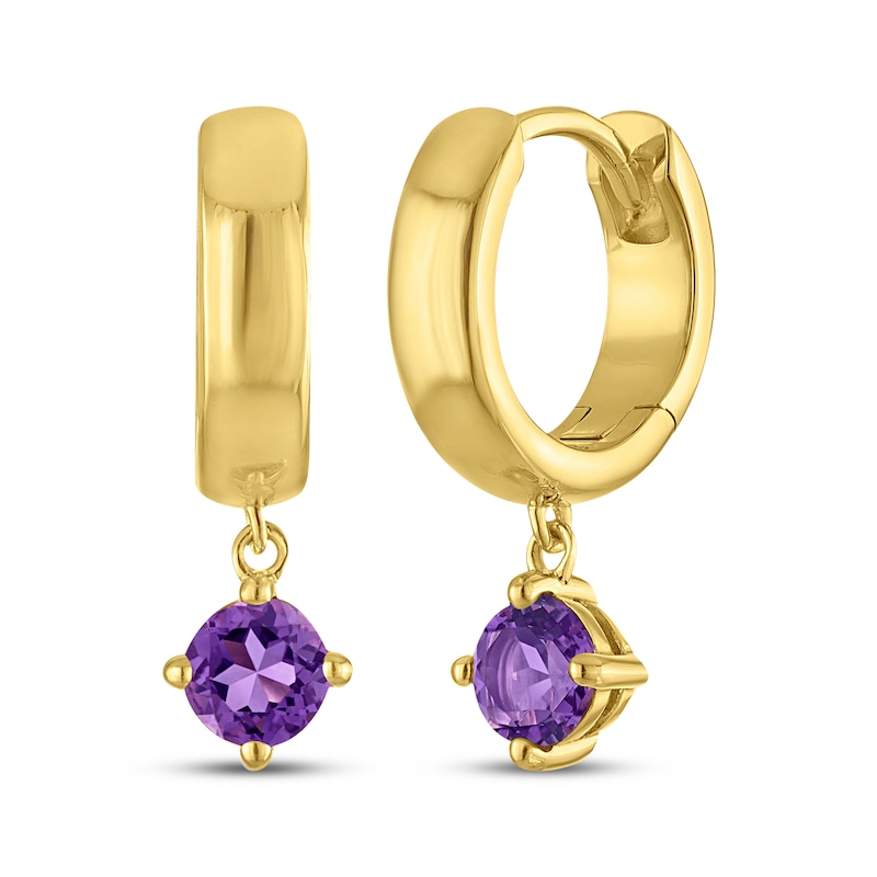 Main Image 1 of STUDIO BY KAY Round-Cut Amethyst Solitaire Hoop Drop Earrings 24K Yellow Gold Vermeil Sterling Silver
