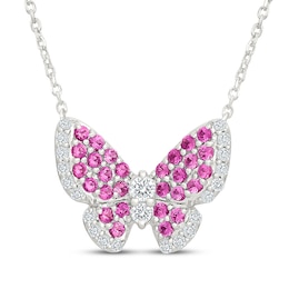 Pink & White Lab-Created Sapphire Butterfly Necklace Sterling Silver 18"