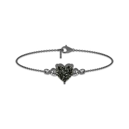 Disney Treasures The Nightmare Before Christmas Heart-Shaped Druzy & Lab-Grown Diamond Bracelet 1/20 ct tw Black Rhodium-Plated Sterling Silver 7.5"
