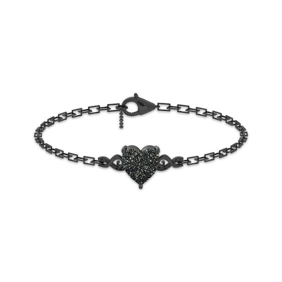 Disney Treasures The Nightmare Before Christmas Heart-Shaped Druzy & Lab-Grown Diamond Bracelet 1/20 ct tw Black Rhodium-Plated Sterling Silver 7.5"