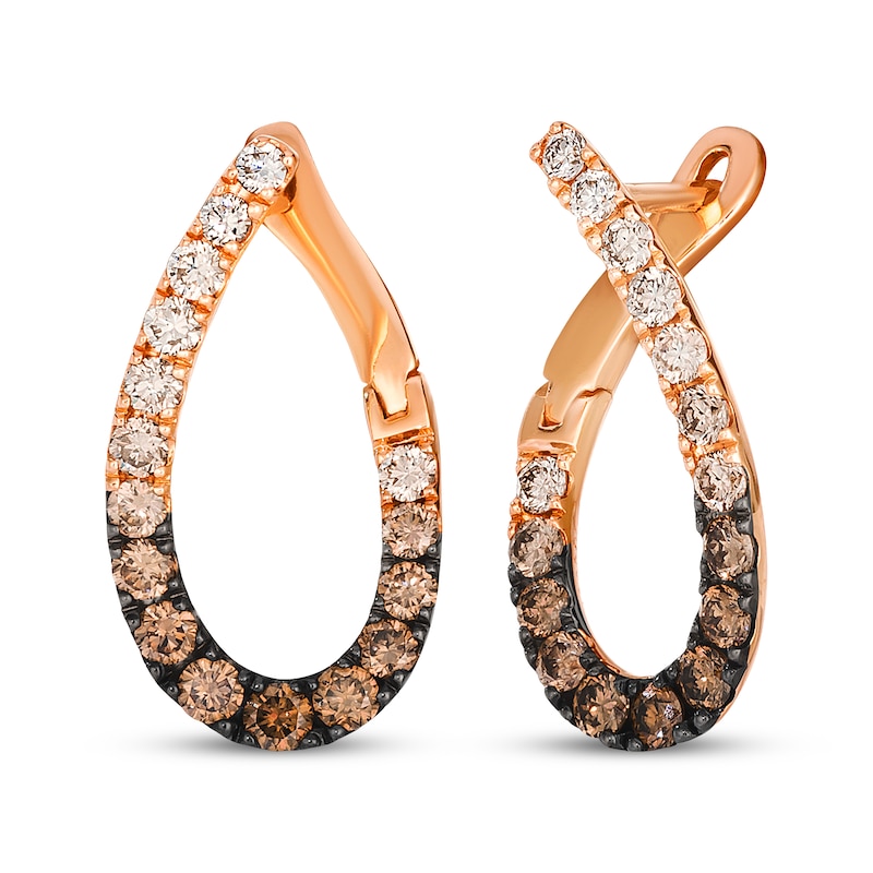 Main Image 1 of Le Vian Chocolate Ombré Diamond Teardrop Twist Hoop Earrings 7/8 ct tw 14K Strawberry Gold