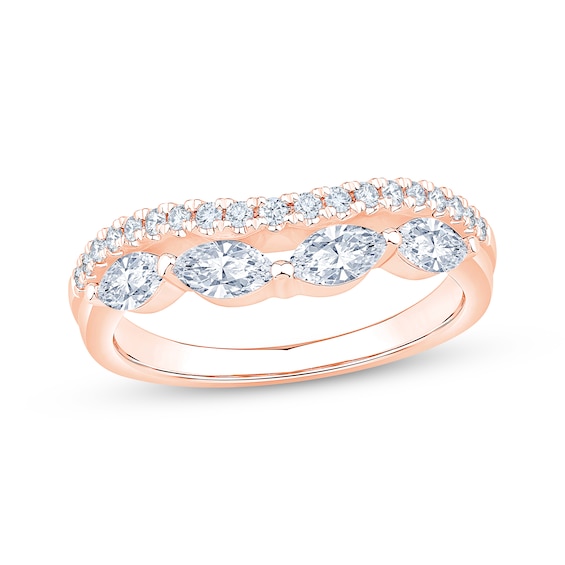 Now + Forever Lab-Grown Diamonds Marquise & Round-Cut Two-Row Contour Ring 3/4 ct tw 14K Rose Gold