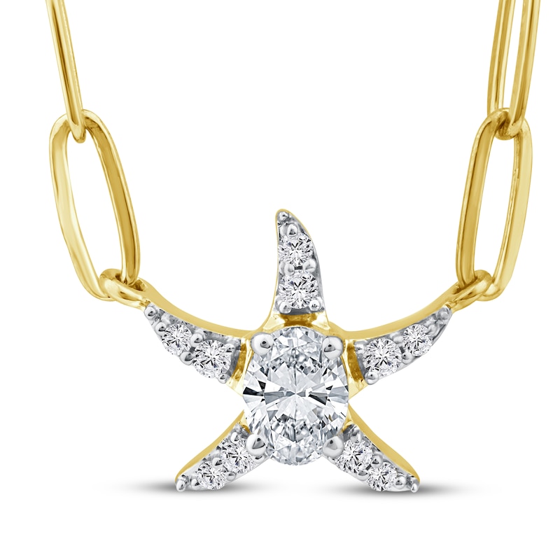Main Image 1 of KAY Lab-Grown Diamonds Oval-Cut Starfish Anklet 1/5 ct tw 18K Yellow Gold-Plated Sterling Silver 10"