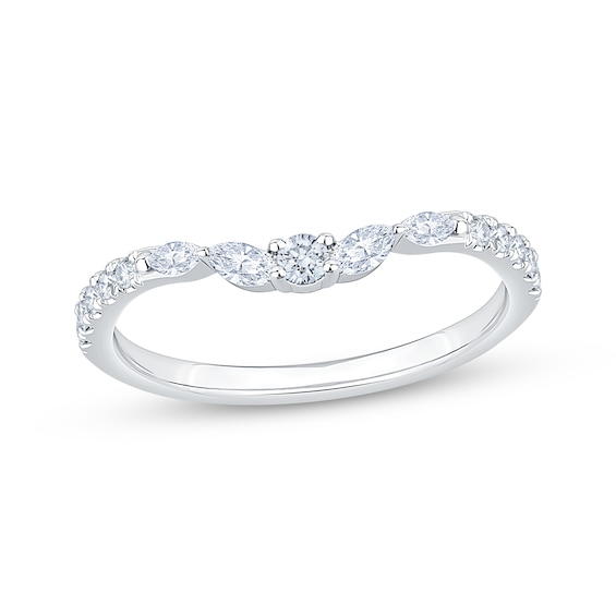 Now + Forever Lab-Grown Diamonds Marquise & Round-Cut Contour Band 1/3 ct tw 14K White Gold