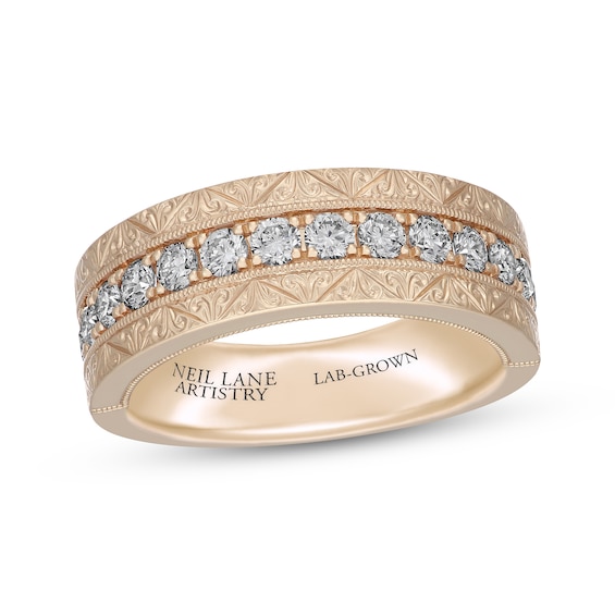 Neil Lane Artistry Men's Lab-Grown Diamond Certified Patterned-Edge Wedding Band 1 ct tw 14K Yellow Gold