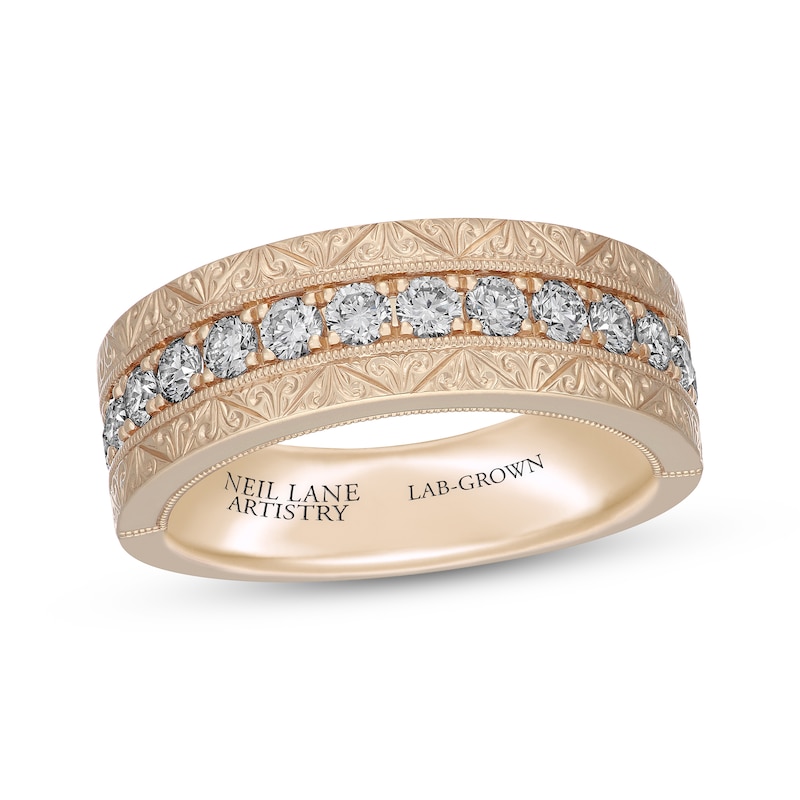 Main Image 1 of Neil Lane Artistry Men's Lab-Grown Diamond Certified Patterned-Edge Wedding Band 1 ct tw 14K Yellow Gold