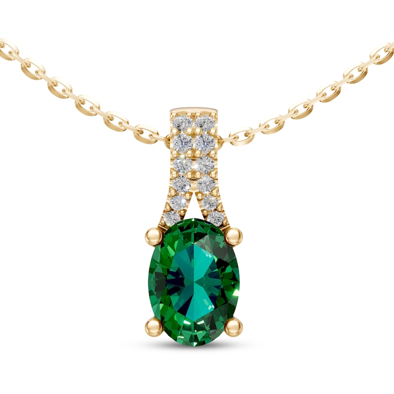 Main Image 1 of KAY Lab-Grown Diamonds Oval-Cut Lab-Created Emerald Necklace 1/15 ct tw 10K Yellow Gold 18"